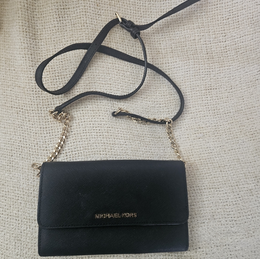 Michael Kors Black Crossbody with Gold Chain